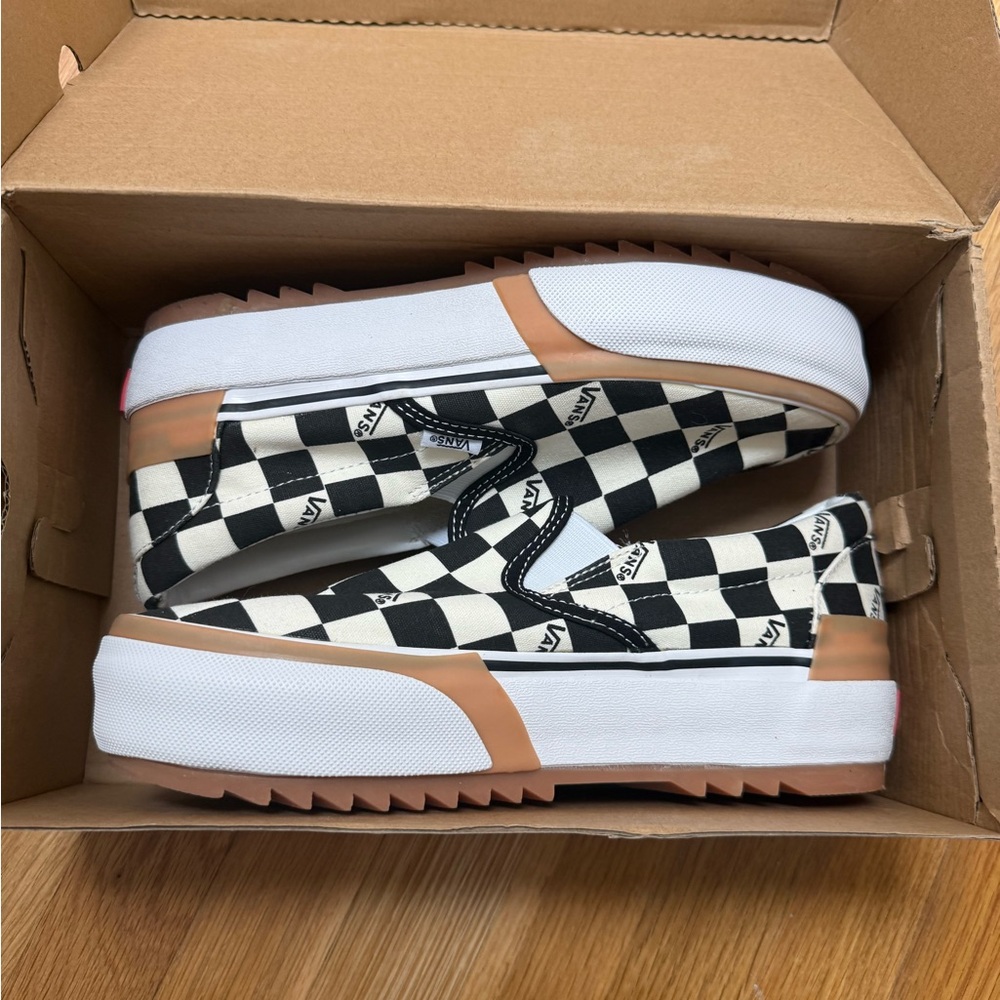 Vans Era Stacked Black and White Checkerboard Platform Sneakers